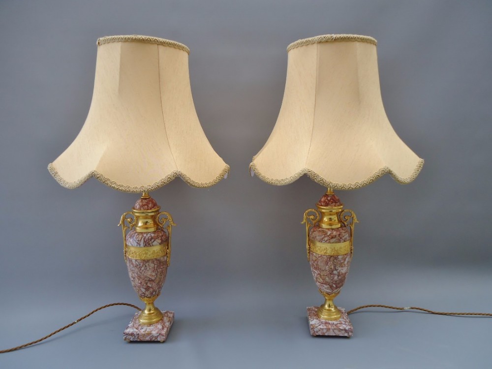 A pretty pair of marble table lamps 