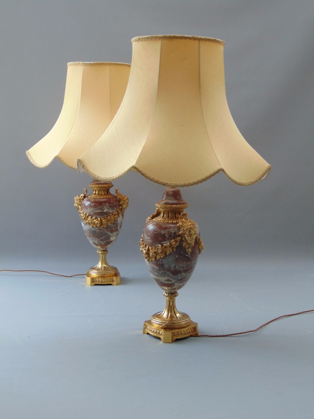 a high quality pair of large marble table lamps 