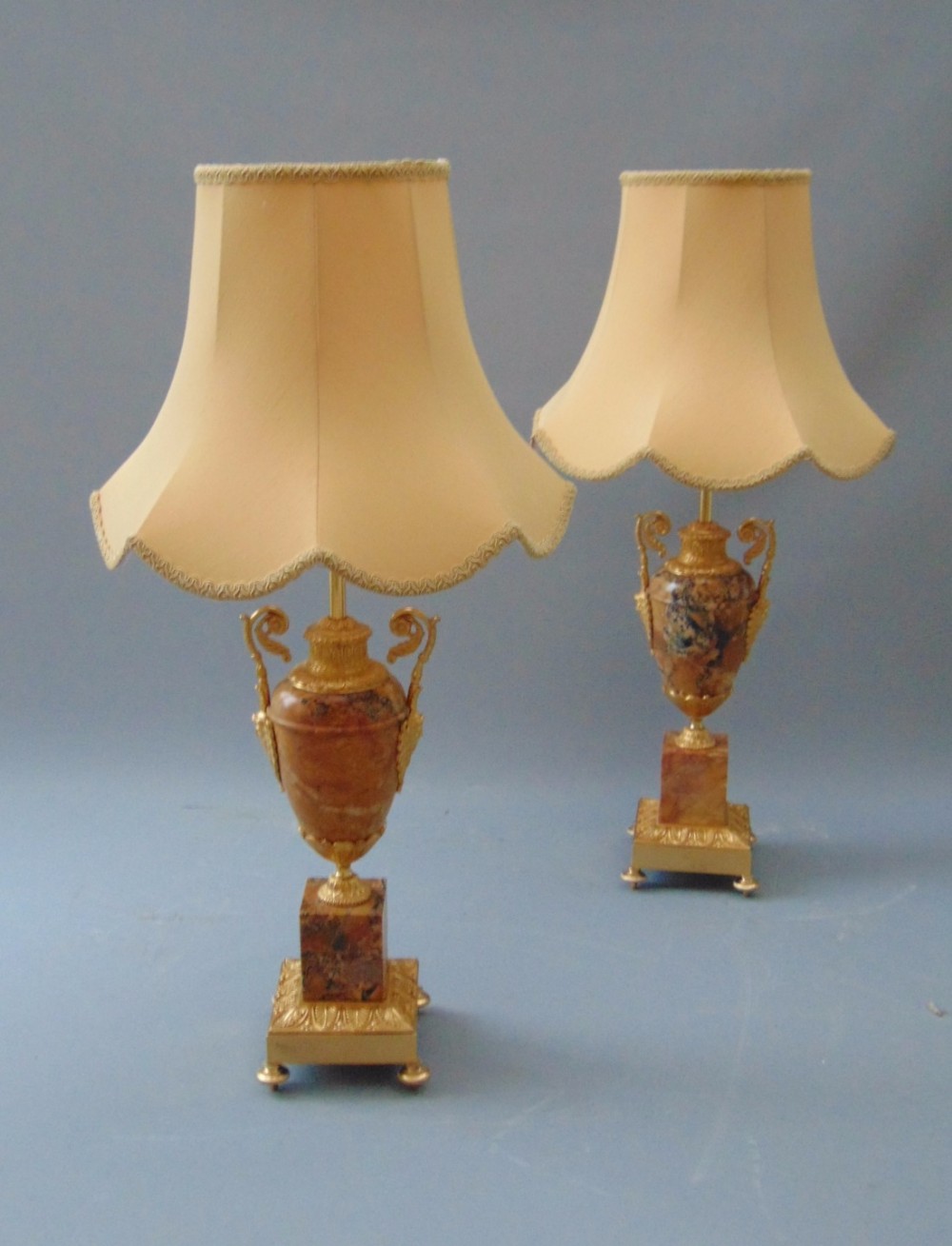 A fine pair of marble table lamps 