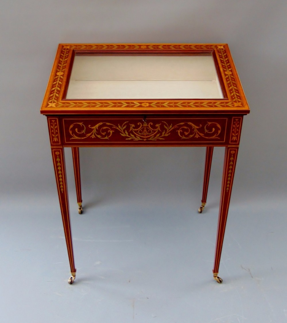 A  fine mahogany bijouterie display table vitrine curio cabinet