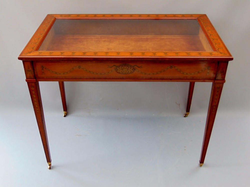 a large satinwood bijouterie display table vitrine 