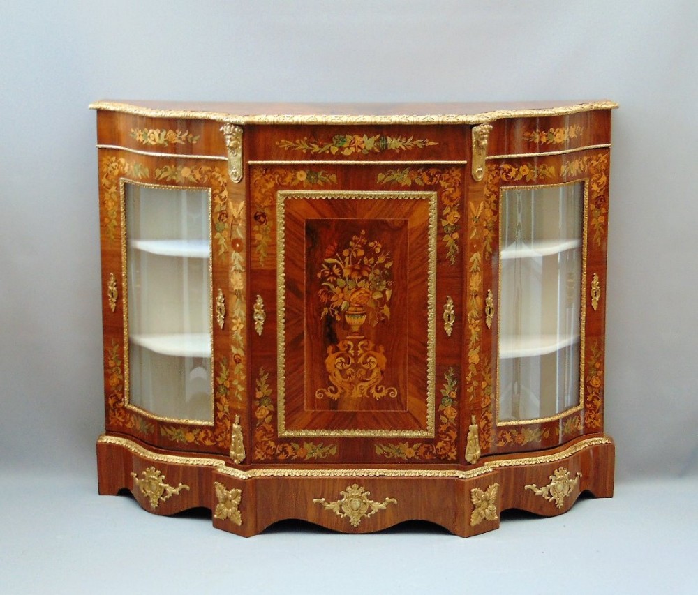 A fabulous  petite Walnut Marquetry Credenza Side Cabinet 