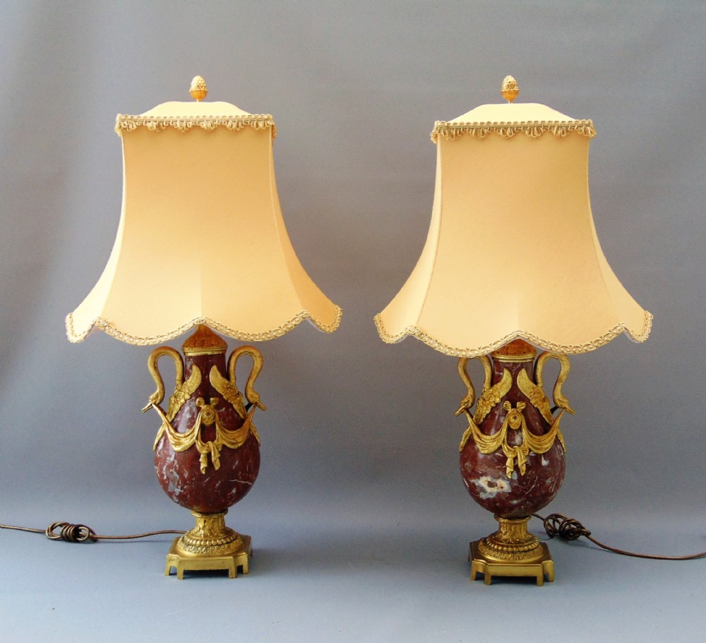 A  Pair of Marble  Ormolu mounted Table Lamps 