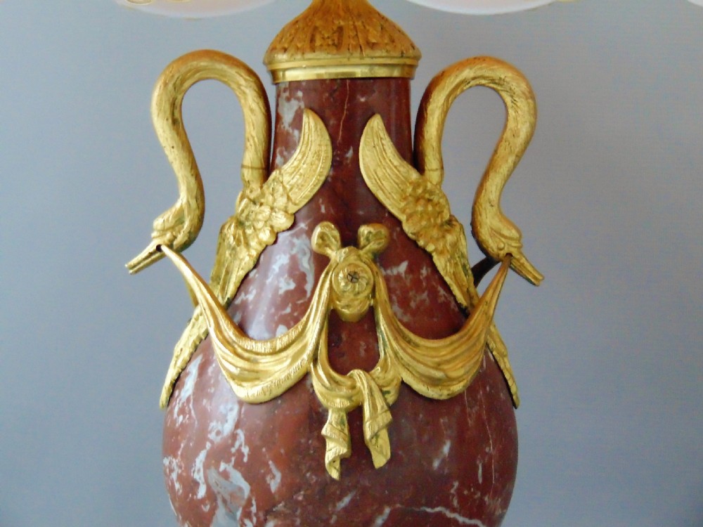 A  Pair of Marble  Ormolu mounted Table Lamps  View IV