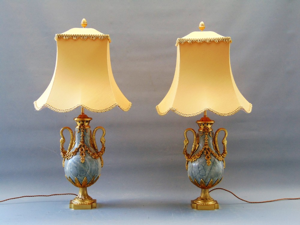 A magnificent Pair of  White and Grey Marble Table Lamps 