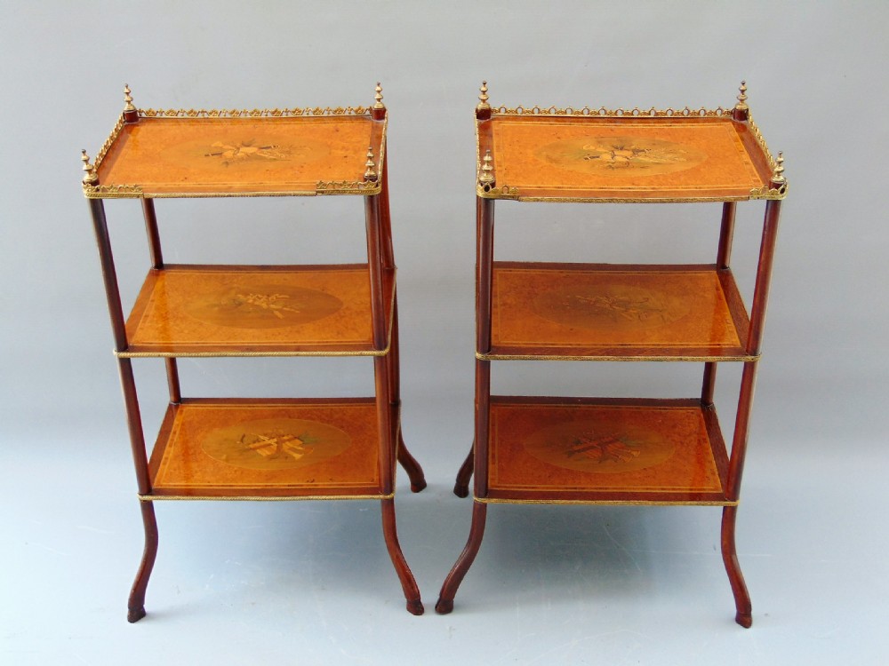 A fine Pair of Marquetry Etagere side Tables 