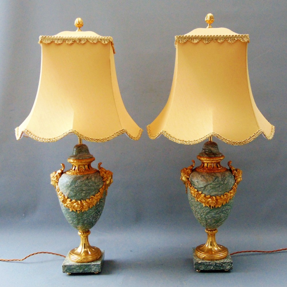 A stunning Pair of Large Marble and Ormolu Table Lamps 