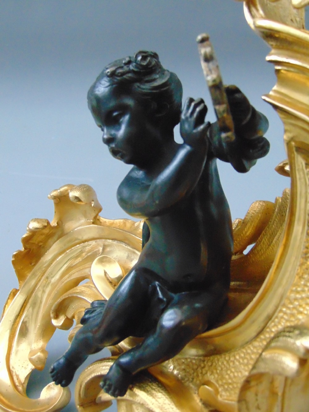 A Pair of Ormolu Cherub Chenets Andirons Fire irons  View V