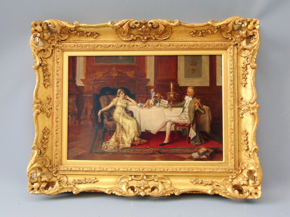 Interior Scene Oil on Panel 