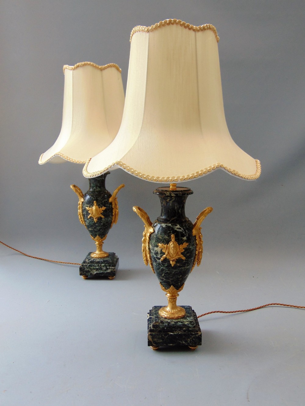 A superb Pair of Green Marble Table Lamps  View II