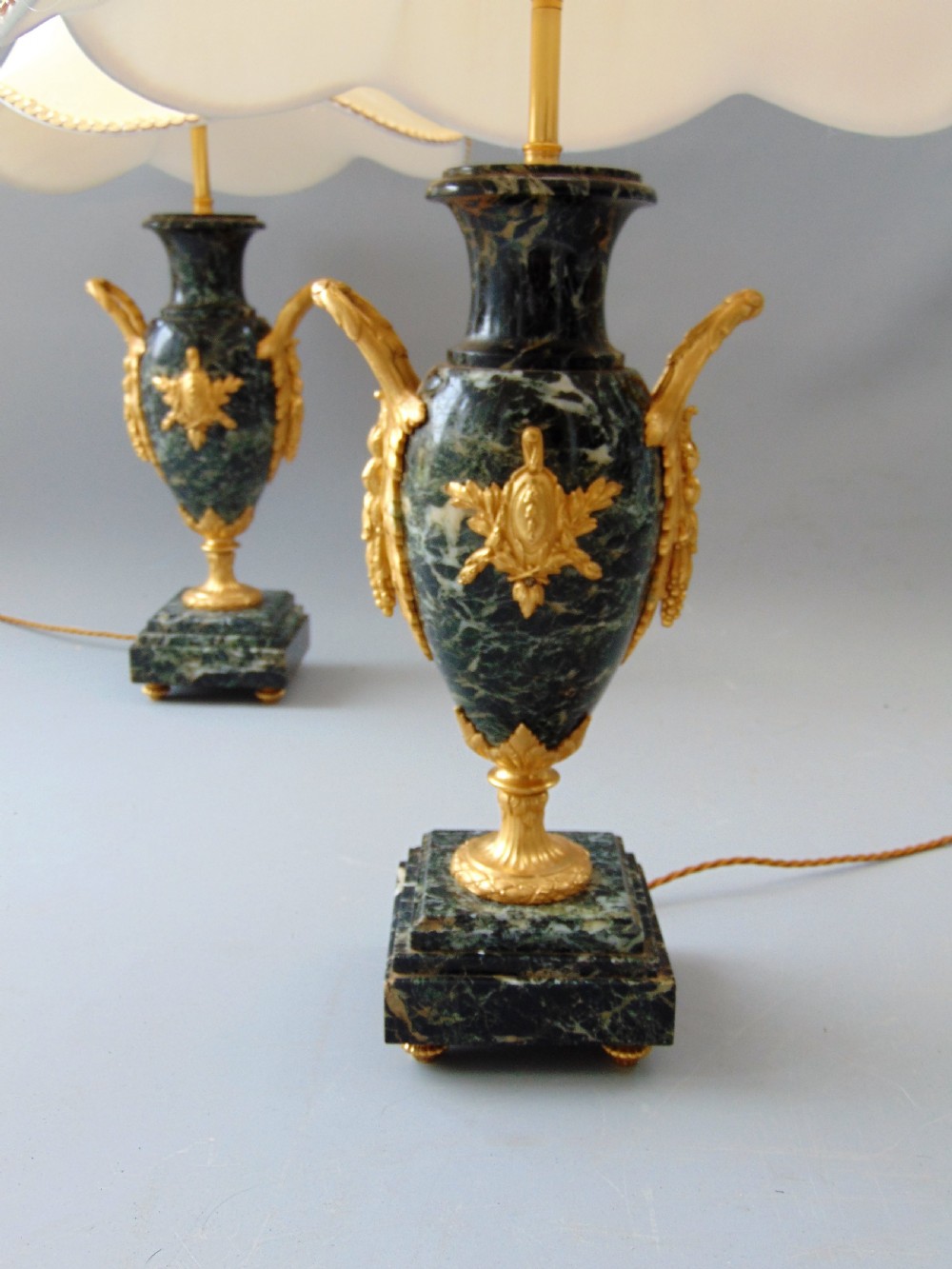 A superb Pair of Green Marble Table Lamps  View III