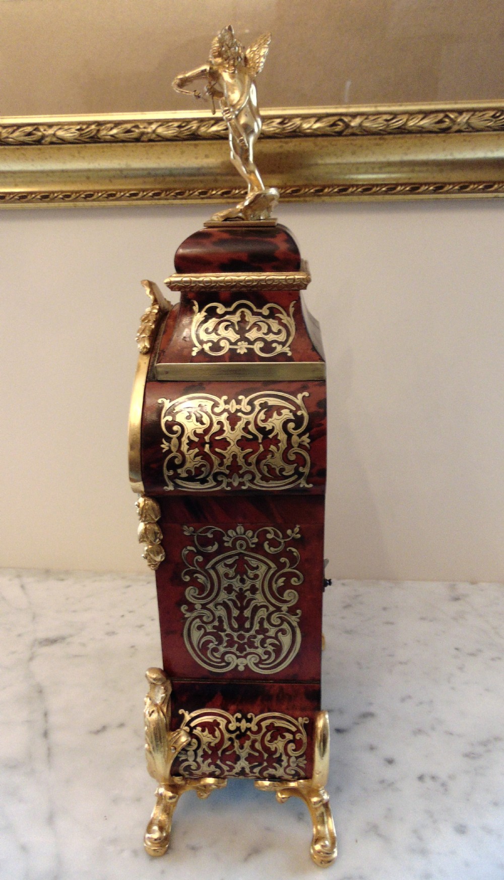 Antique red boulle mantle clock View III