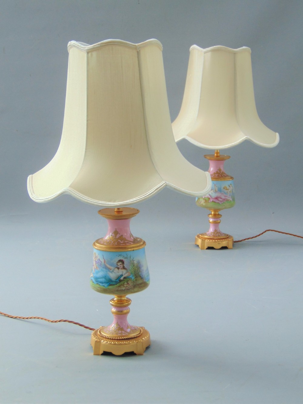 A superb pair of Sevres porcelain hand painted table lamps  View II