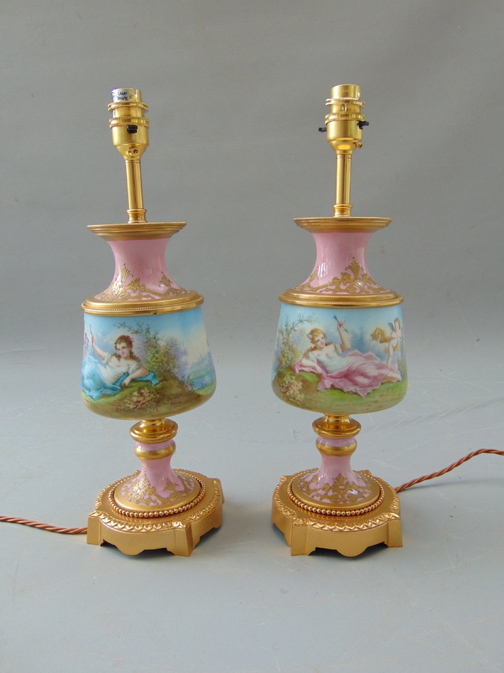 A superb pair of Sevres porcelain hand painted table lamps  View III