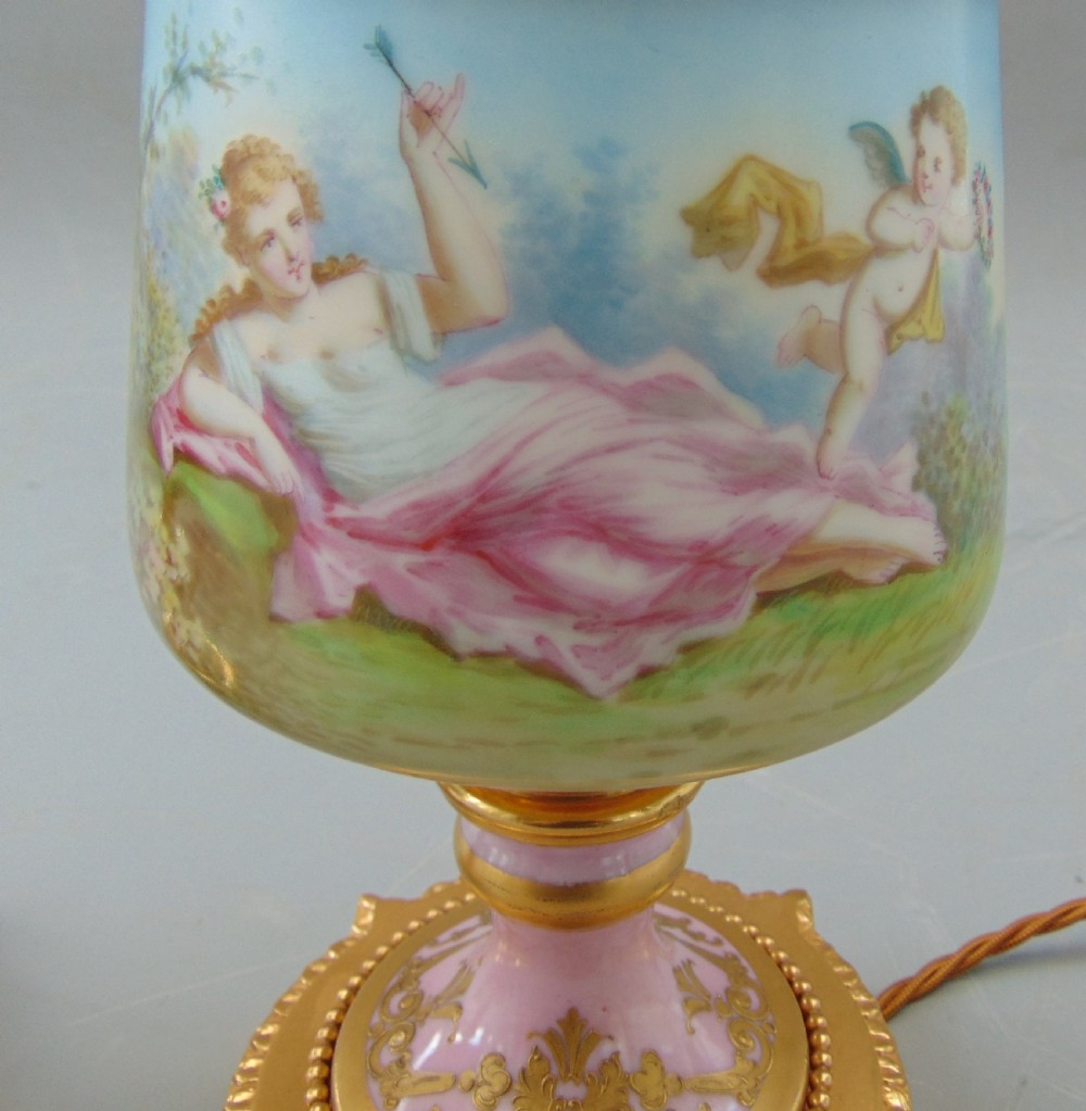 A superb pair of Sevres porcelain hand painted table lamps  View V