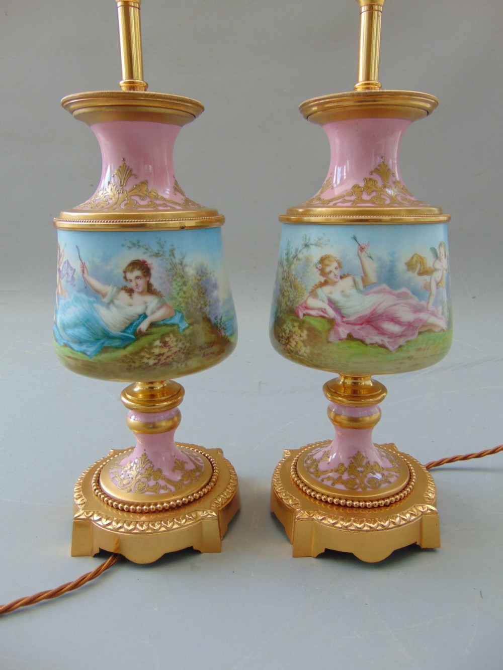A superb pair of Sevres porcelain hand painted table lamps  View X