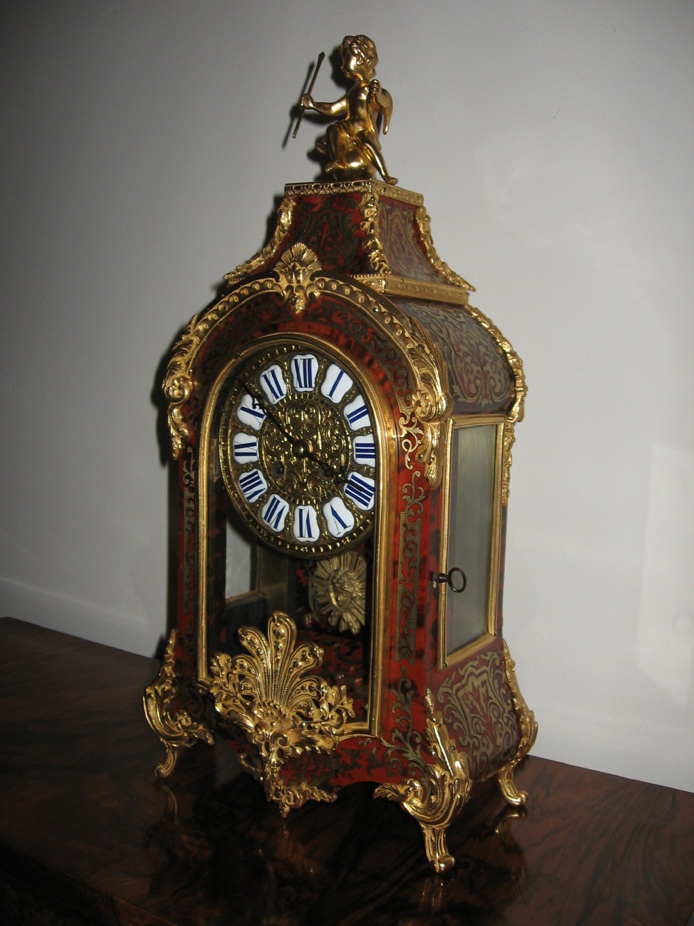 Antique red boulle mantle clock View II