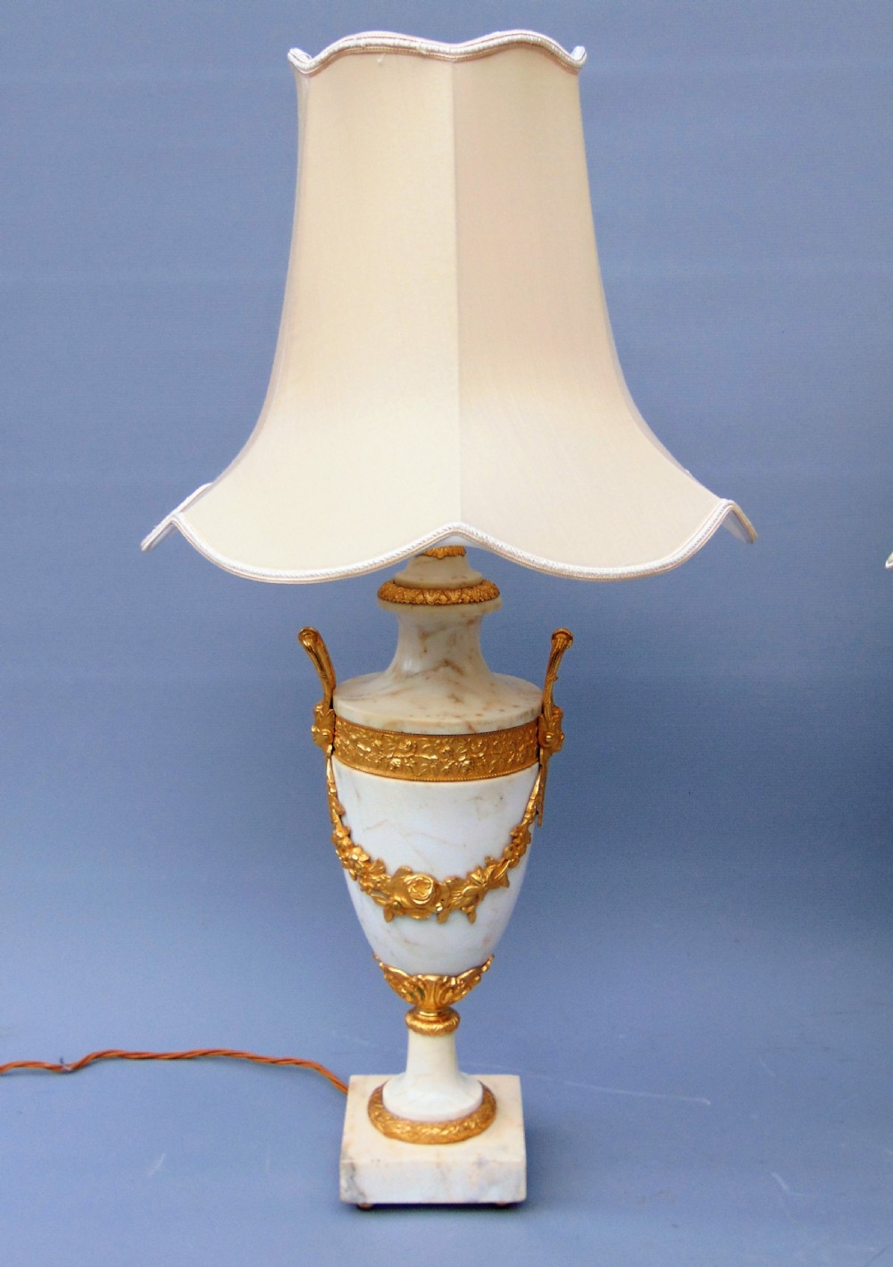 A superb pair of white marble table lamps  View II