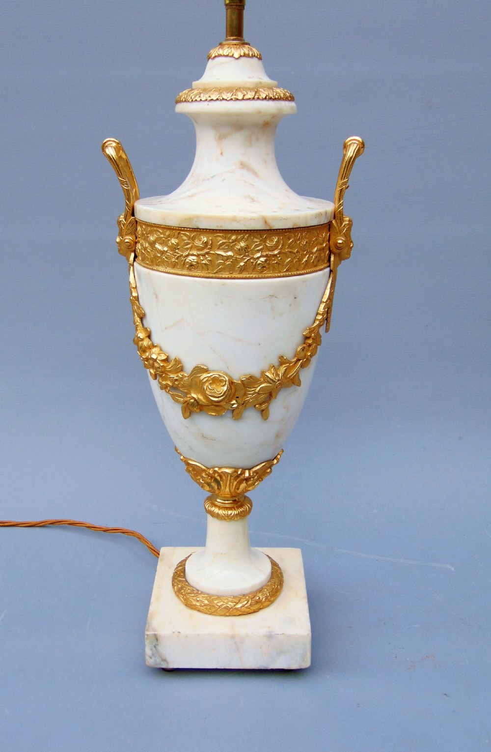 A superb pair of white marble table lamps  View III