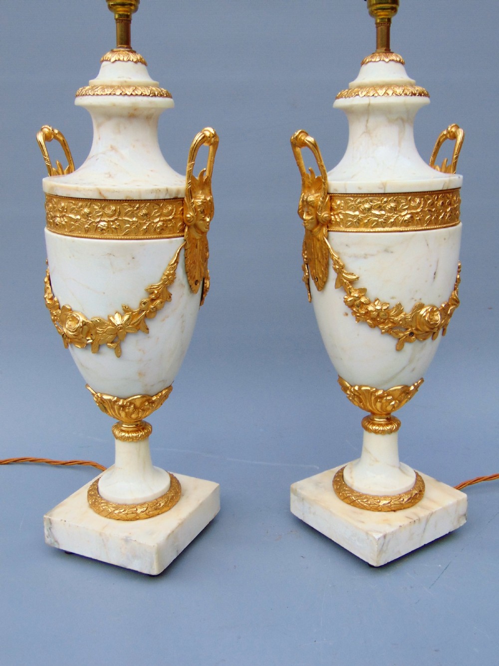 A superb pair of white marble table lamps  View VI