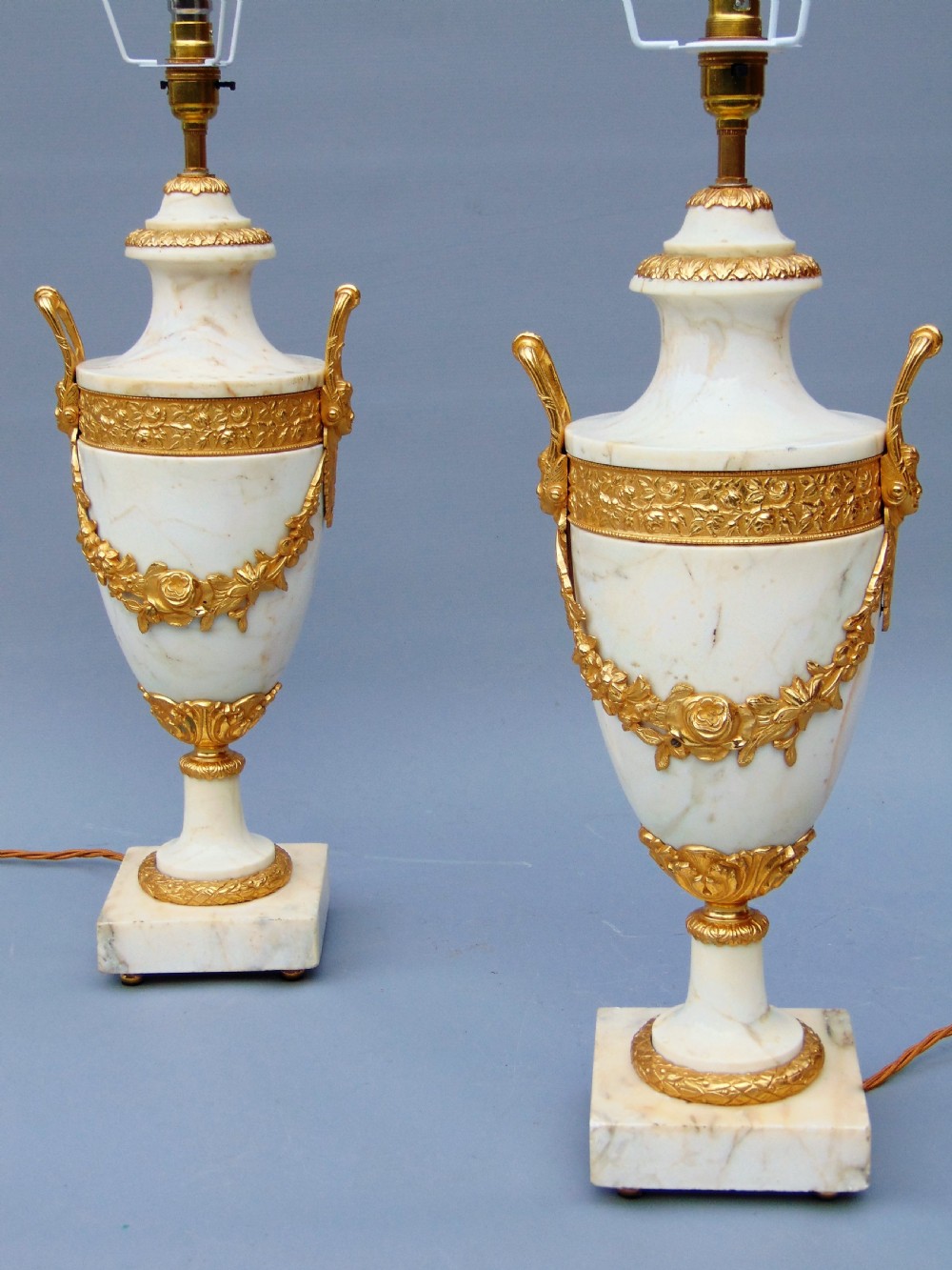 A superb pair of white marble table lamps  View VII