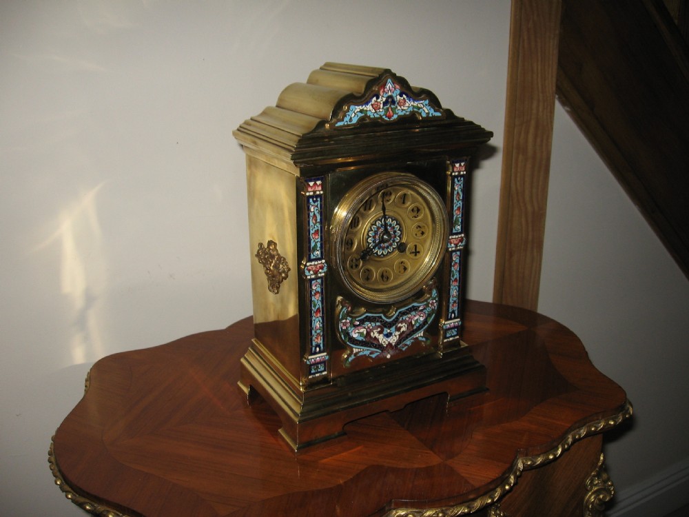 Antique Champleve   and brass French mantle clock View II