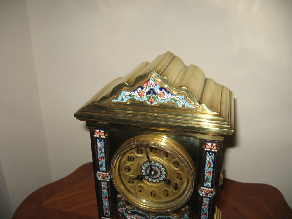 Antique Champleve   and brass French mantle clock View III