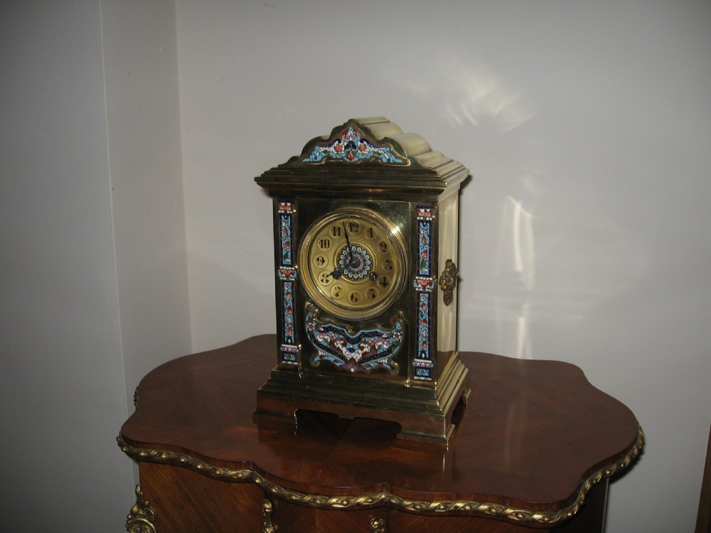 Antique Champleve   and brass French mantle clock View IV