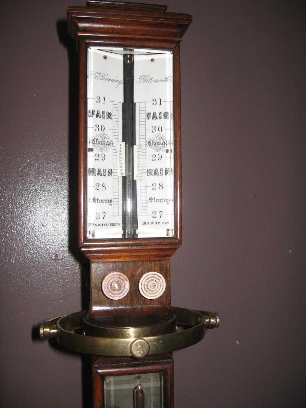 Antique rosewood marine/ships barometer with sympiesometer View II