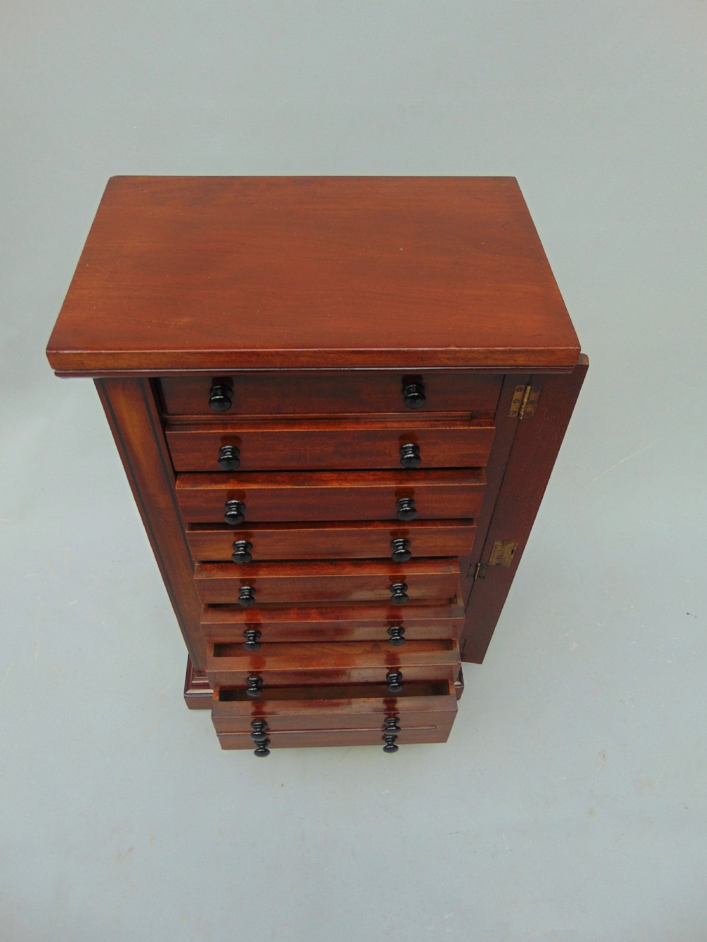 A quality Mahogany miniature wellington chest collectors cabinet View V