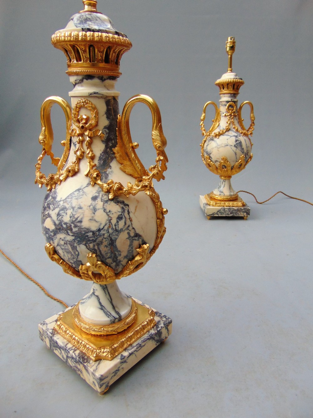 A fine Pair of  Large Marble Table Lamps View IV