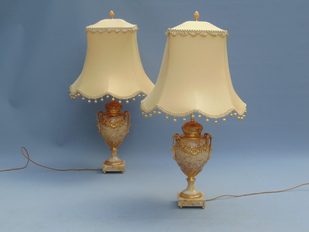 A elegant Pair of Sienna Marble Table Lamps  View III