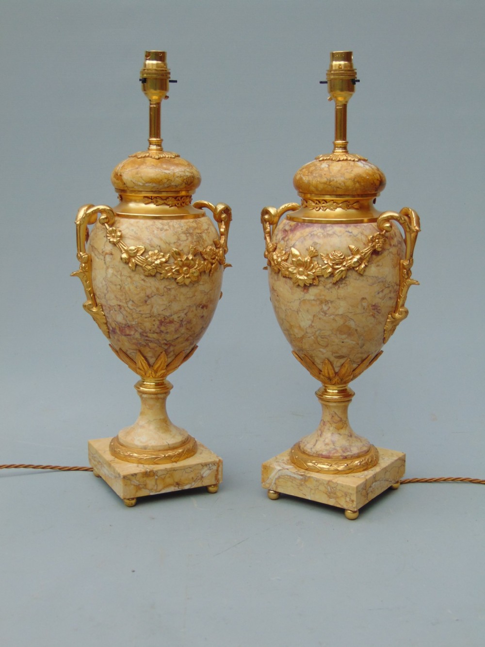 A elegant Pair of Sienna Marble Table Lamps  View IV