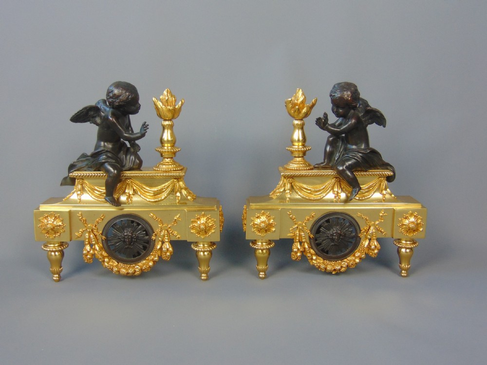 A Pair of Ormolu Chenet andirons 