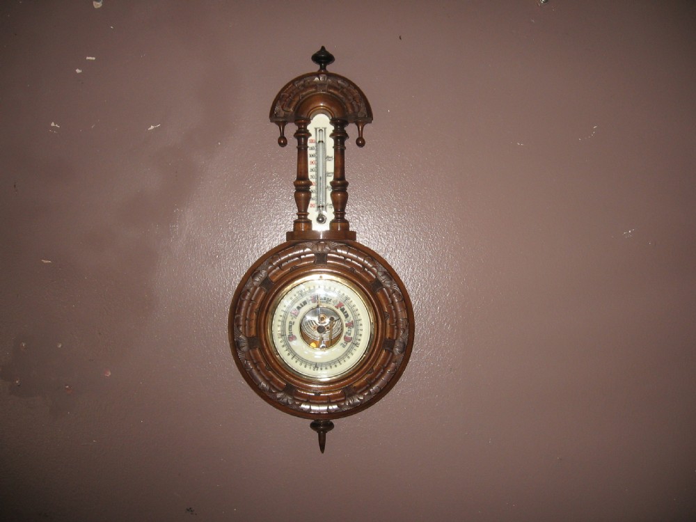 Antique carved walnut decorative barometer