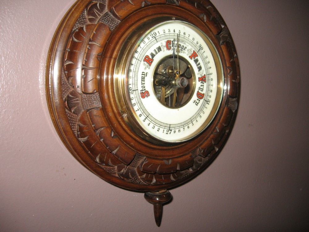 Antique carved walnut decorative barometer View III