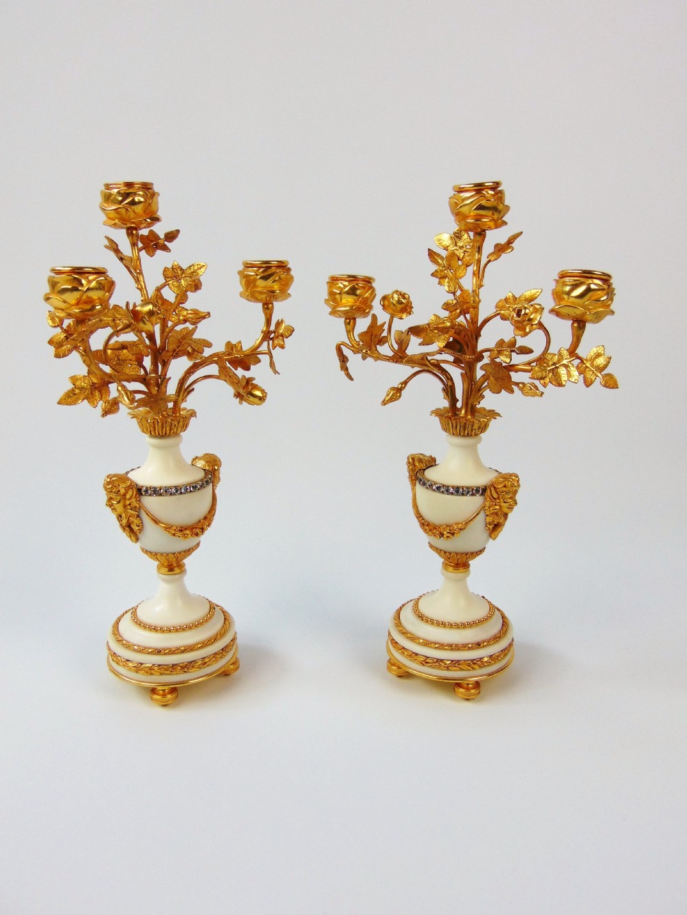 A fine pair of alabastar candlesticks View II