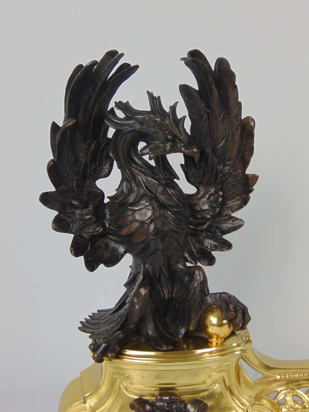 A rare pair of phoenix chenet andirons  View IV