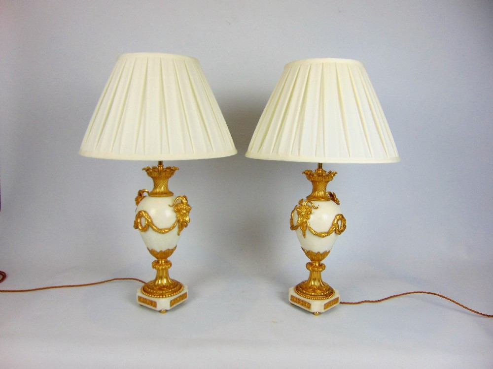 A pair of  white marble table lamps  View IV