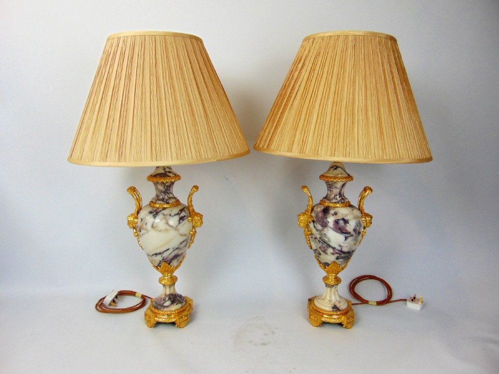 A large pair of marble table lamps  View II