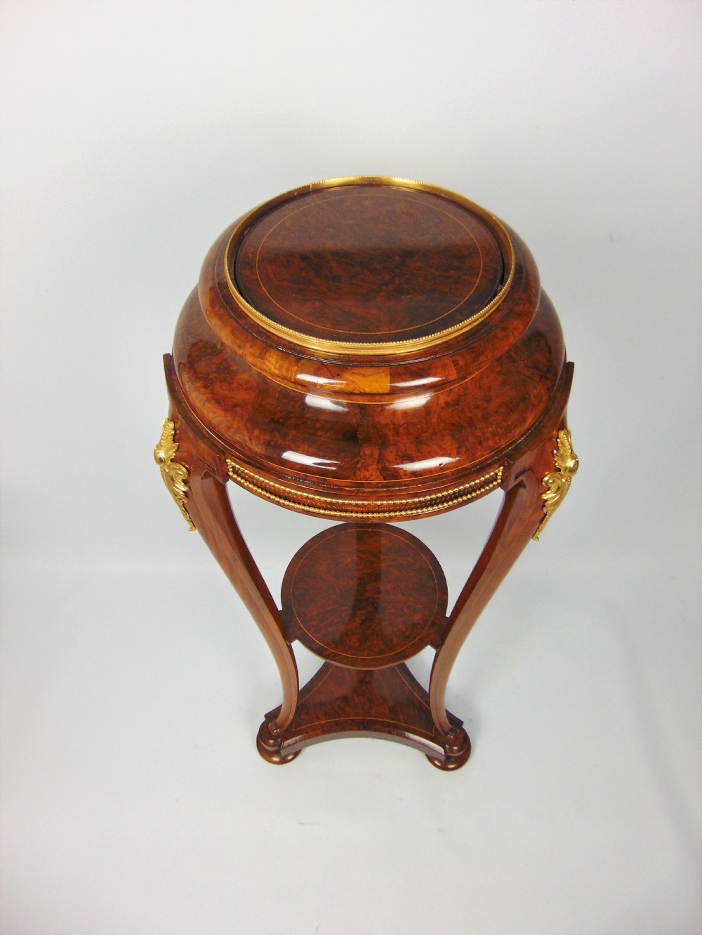 A most elegant Burr Walnut torchere jardinere  View III