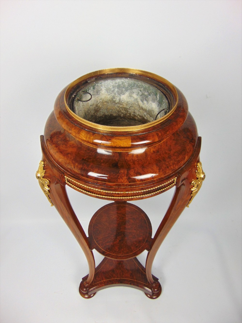 A most elegant Burr Walnut torchere jardinere  View IV