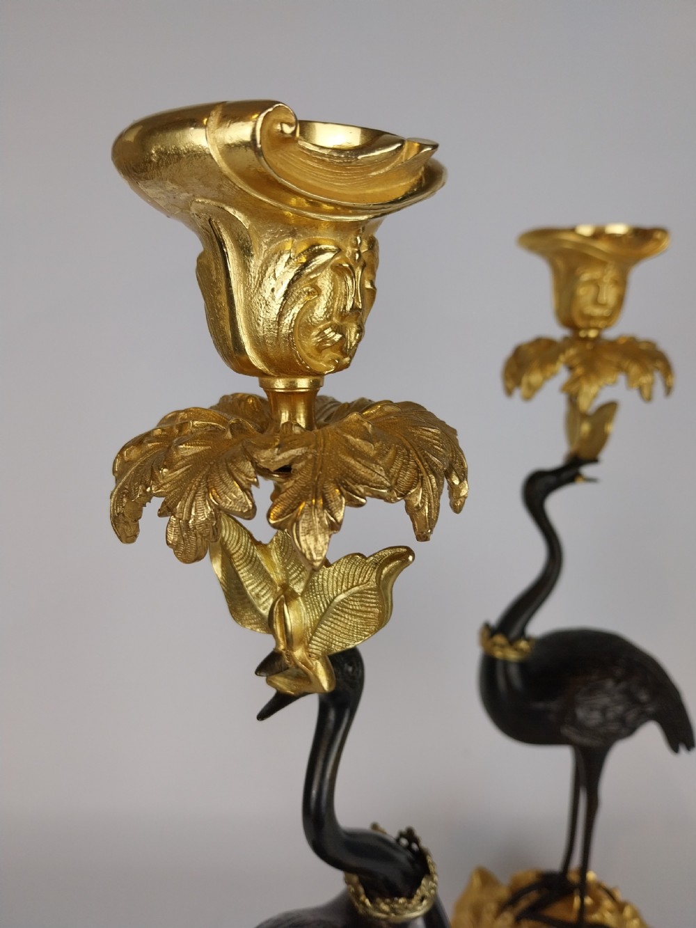 A Pair of Gilt and Bronze Stork Candlesticks  View VI