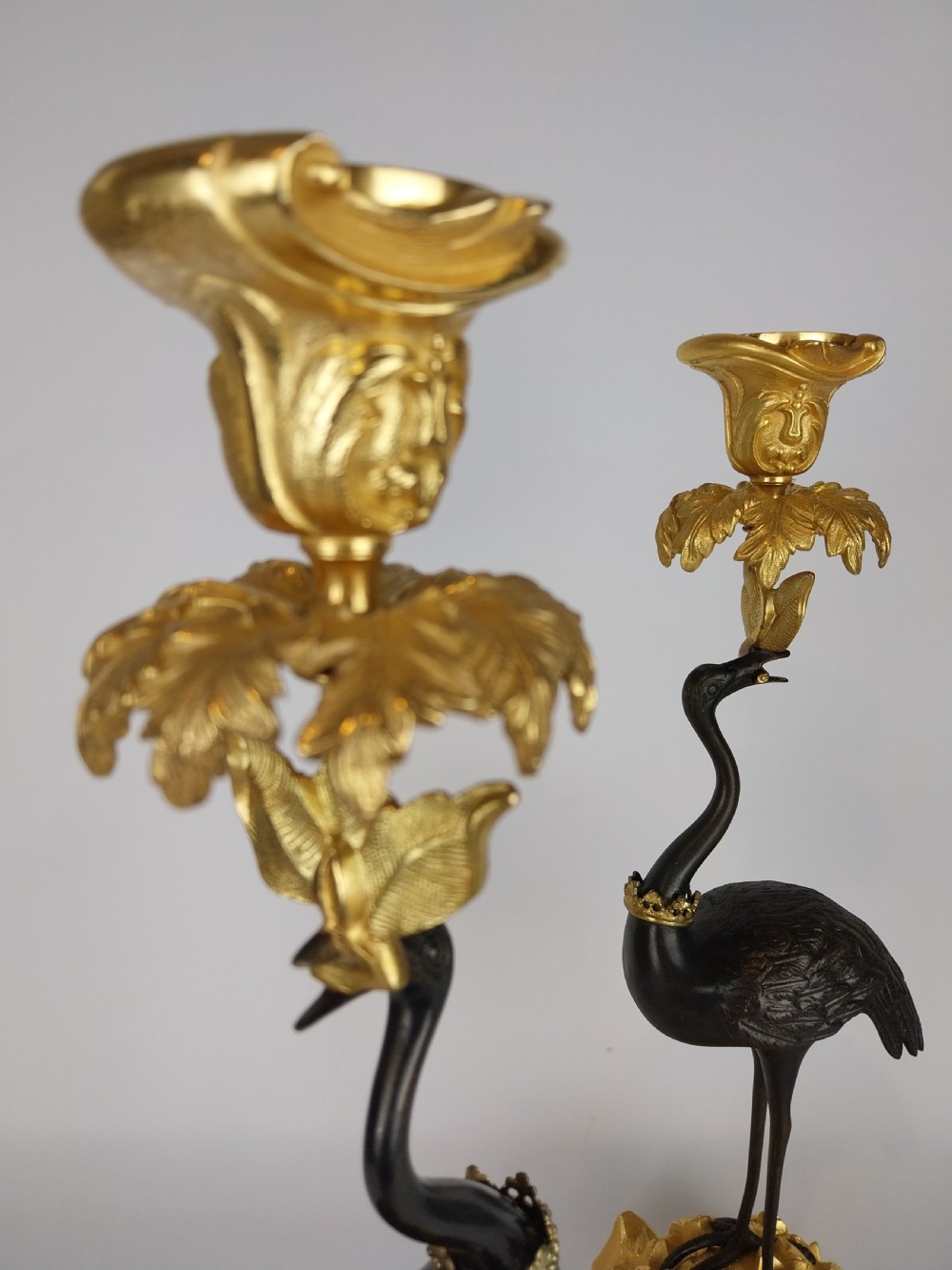 A Pair of Gilt and Bronze Stork Candlesticks  View VII