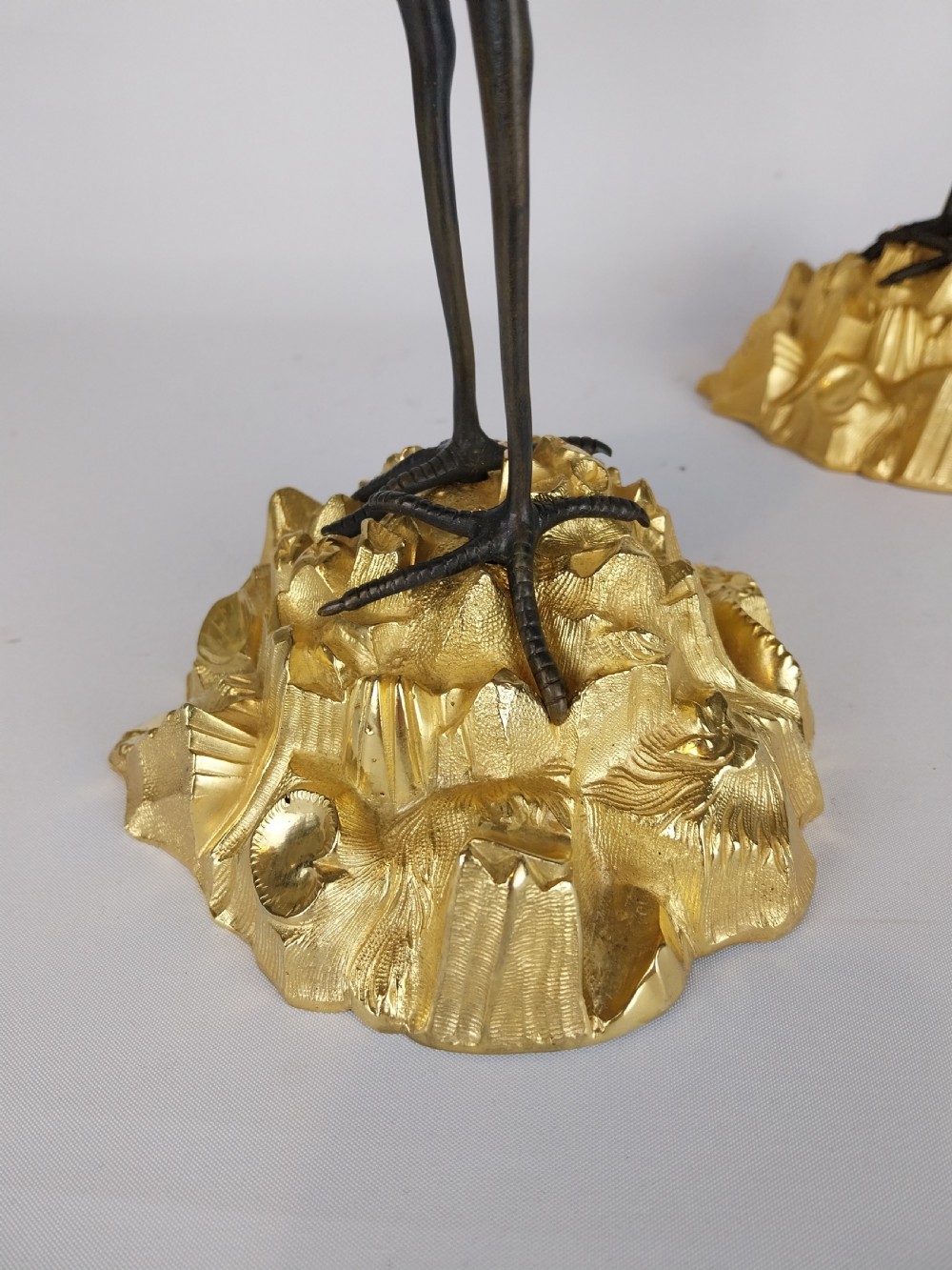 A Pair of Gilt and Bronze Stork Candlesticks  View IX