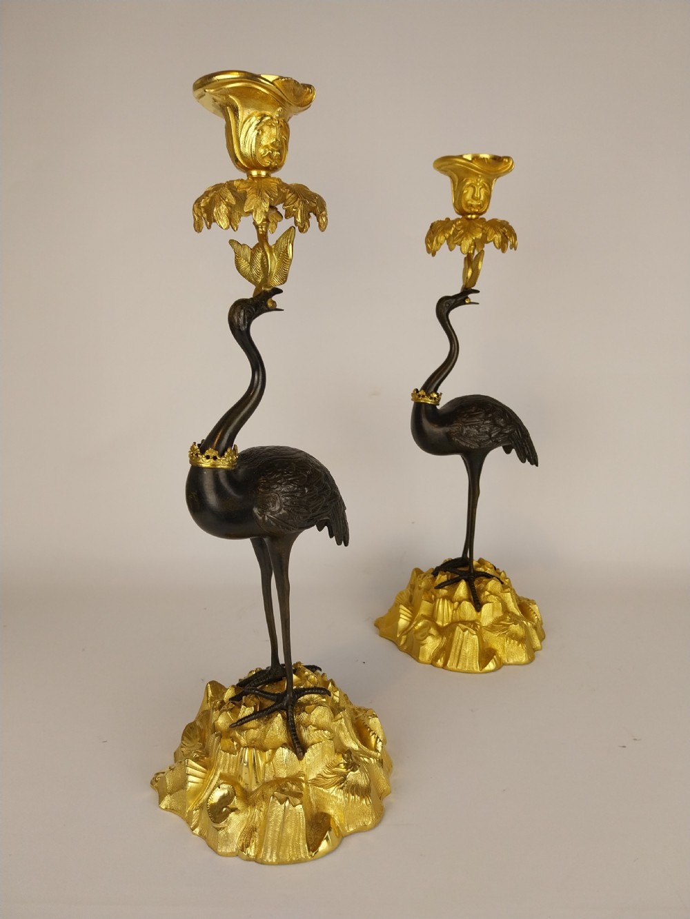 A Pair of Gilt and Bronze Stork Candlesticks  View X