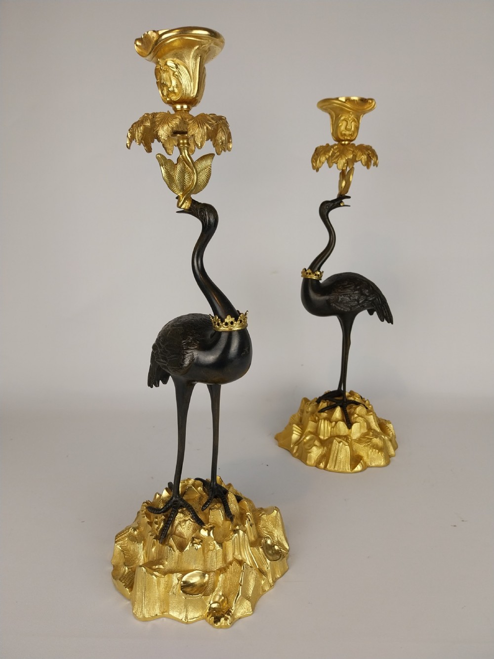 A Pair of Gilt and Bronze Stork Candlesticks  View XI