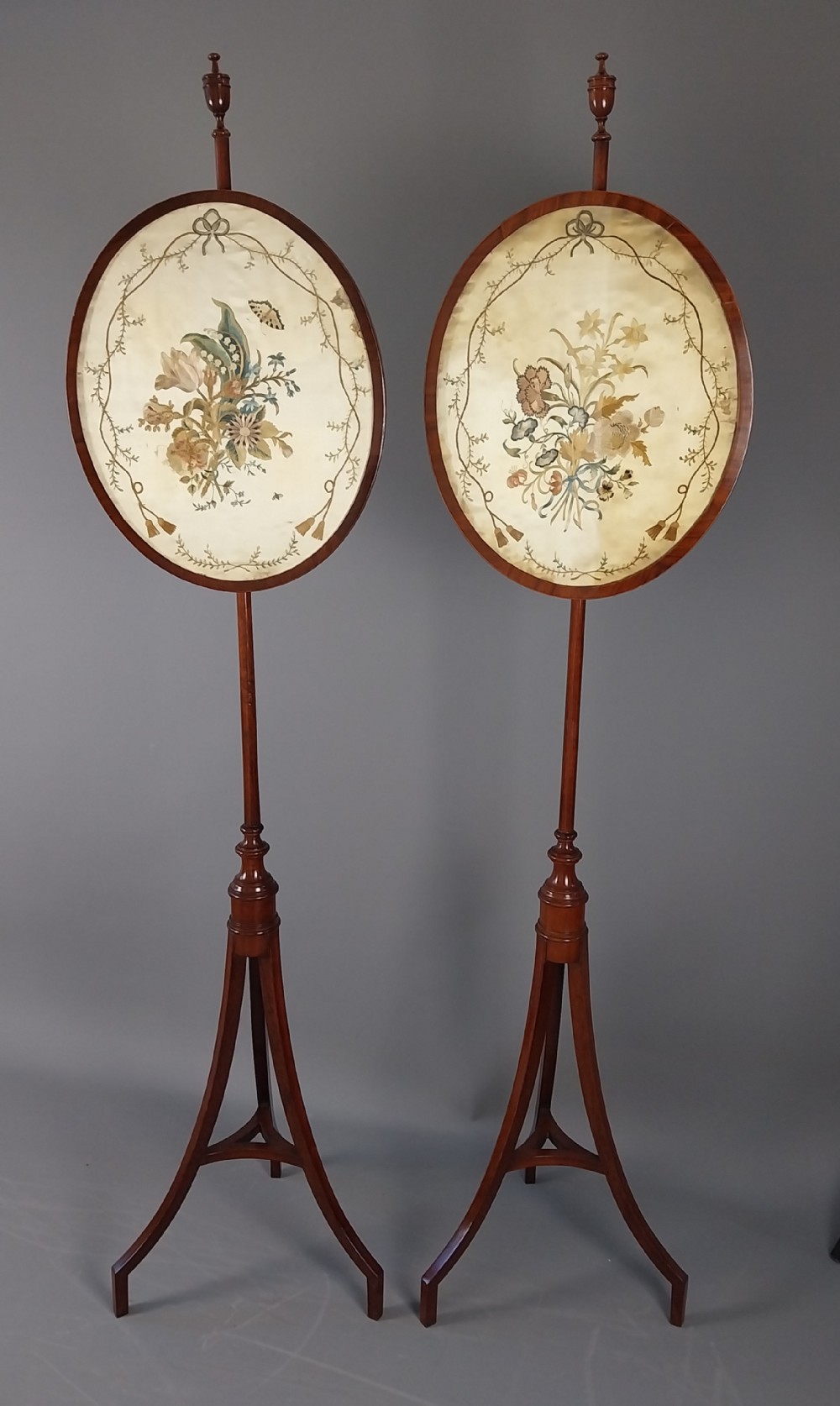 Pair of Mahogany Pole Screens 19th Century