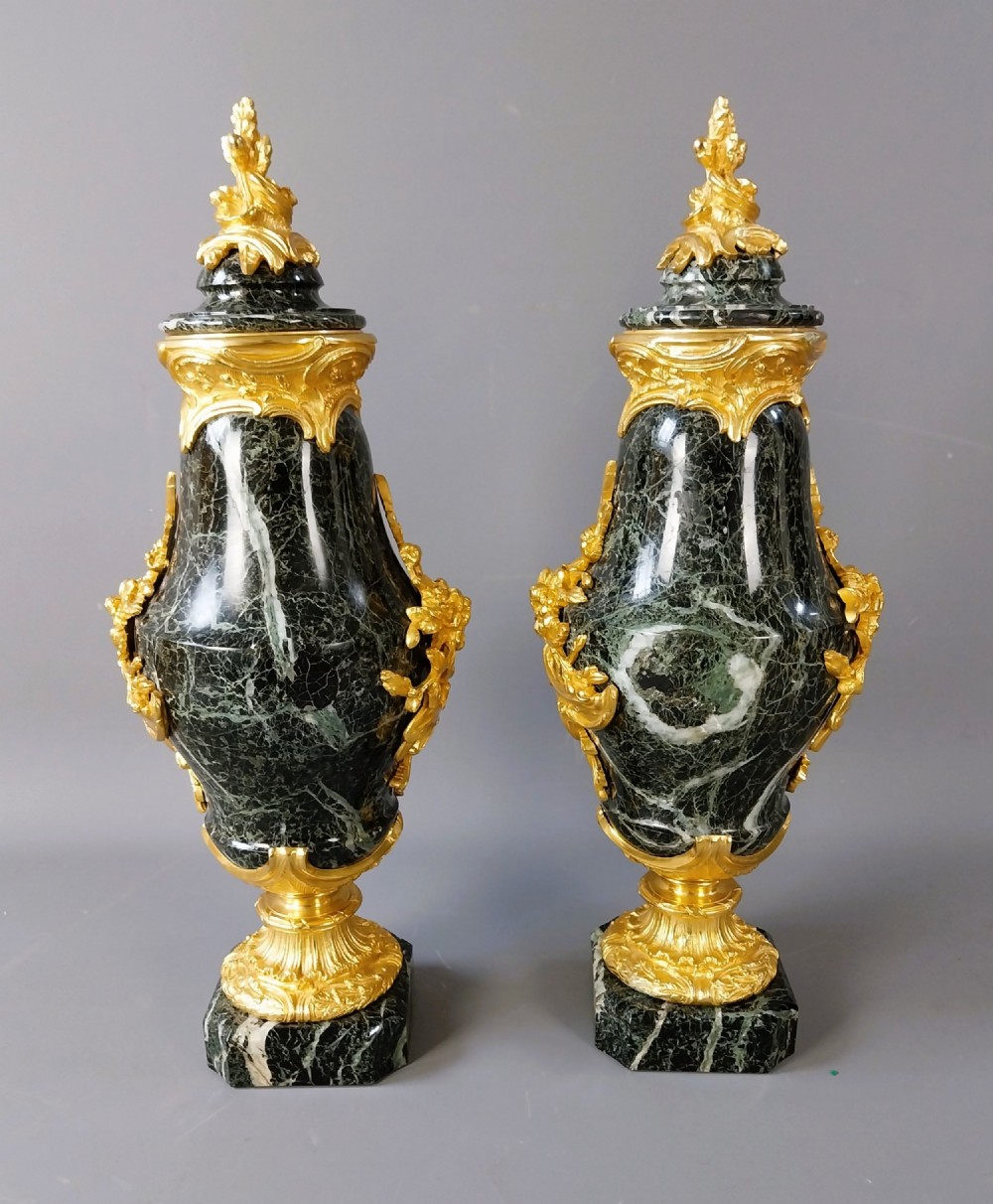 Pair of antique Green Marble Cassolettes