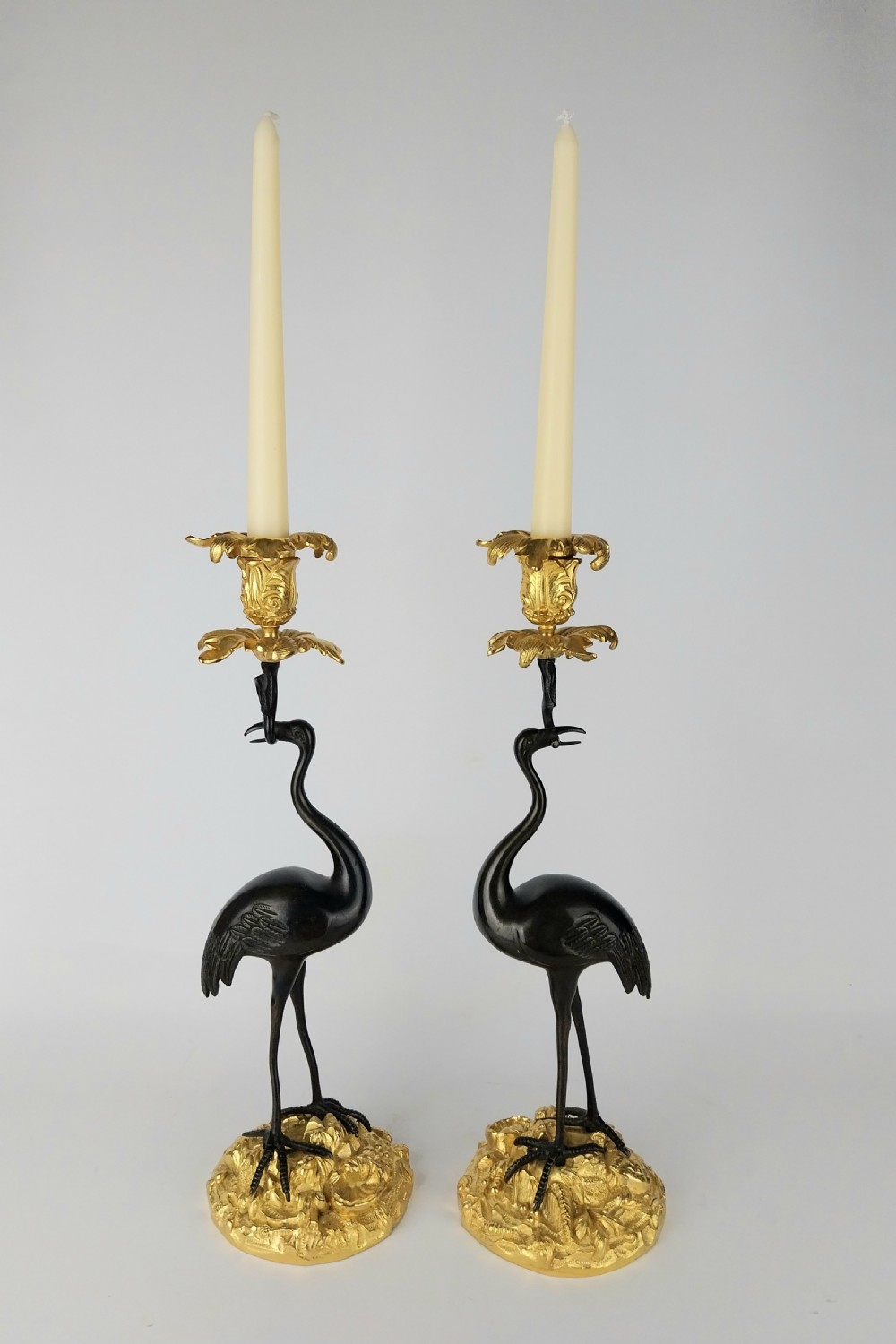 Pair of Gilt Bronze Stork Candlesticks  View II